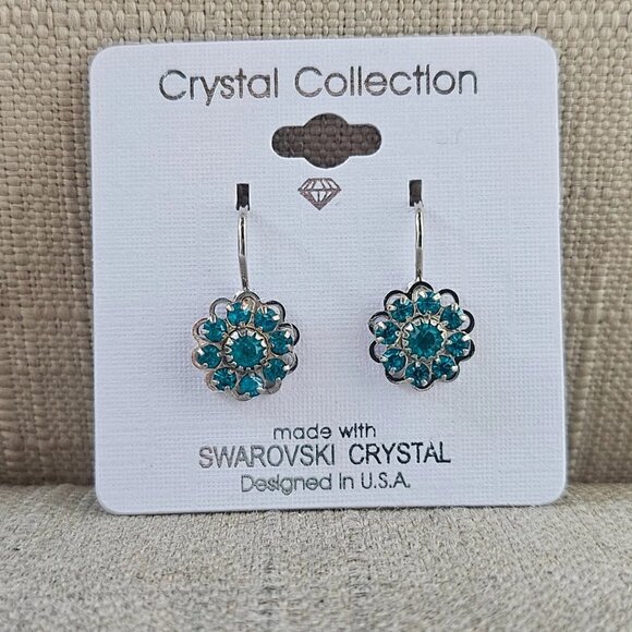 Crystal Collection Women Earrings Silver Turquoise Tone made With Swavoski Cryst - Picture 6 of 8